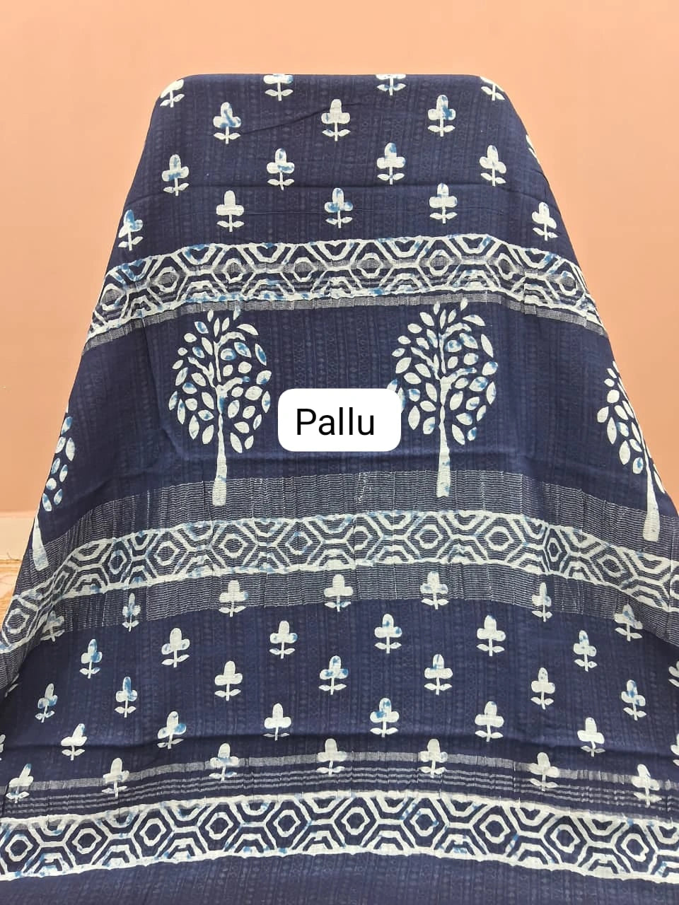 Handloom Indigo Blue Linen Cotton Saree pallu