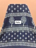 Handloom Indigo Blue Linen Cotton Saree pallu