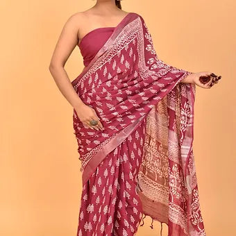 Onion Pink Linen Saree