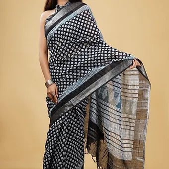 Black Linen Saree