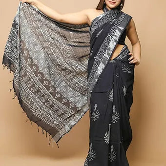 Black Linen Saree 