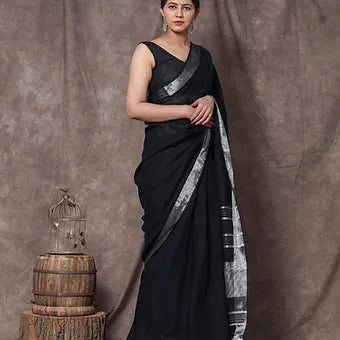 Black Linen Saree