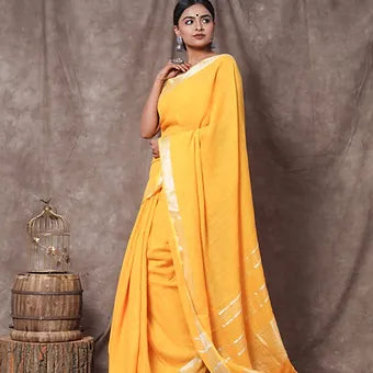 Yellow Linen Saree