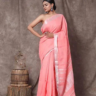 Peach Linen Saree