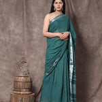 Dark Green Linen Cotton Saree