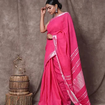 Pink Linen Saree