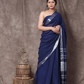Navy Blue Linen Saree