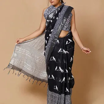 Black Linen Saree