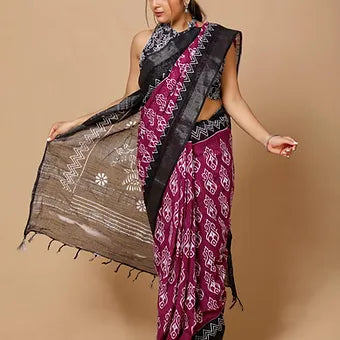 Wine Linen Saree