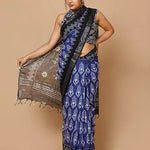 Budget-friendly Dark Blue linen Cotton saree below 1000 for daily wear