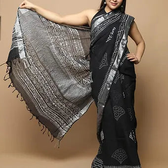 Black Linen Saree