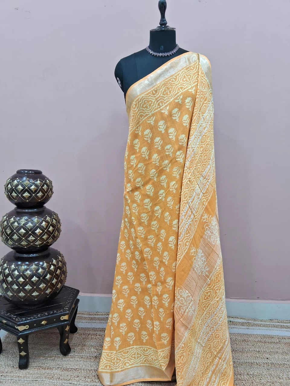 Mango Yellow Linen Cotton Saree
