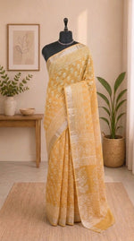 Mango Yellow Linen Cotton Saree