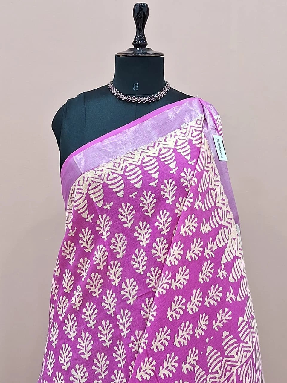 Fuchsia Pink Linen Cotton Saree 1