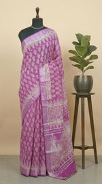Fuchsia pink linen cotton saree