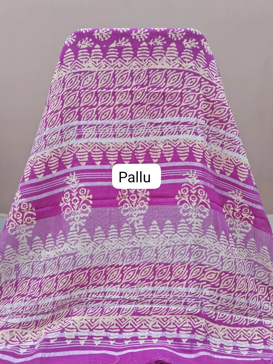 Fuchsia Pink Linen Cotton Saree pallu
