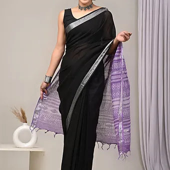 Black Linen Saree