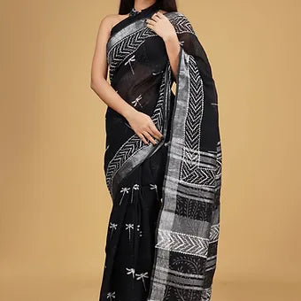 Black Linen Saree