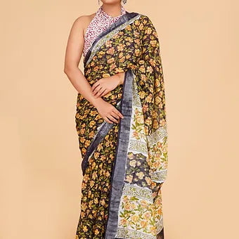Affordable Black Linen Cotton Saree Online