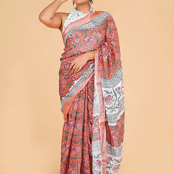 Peach Linen Saree
