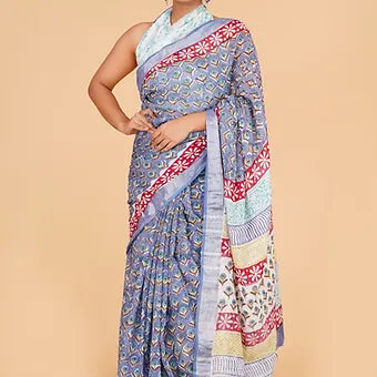 Baby Blue Linen Saree