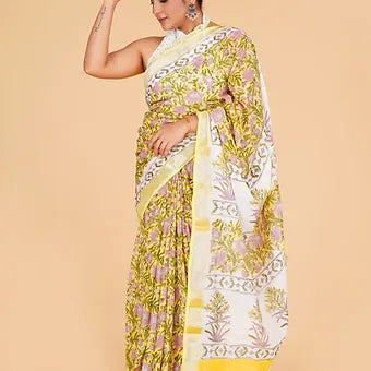 Lemon Yellow Linen Saree