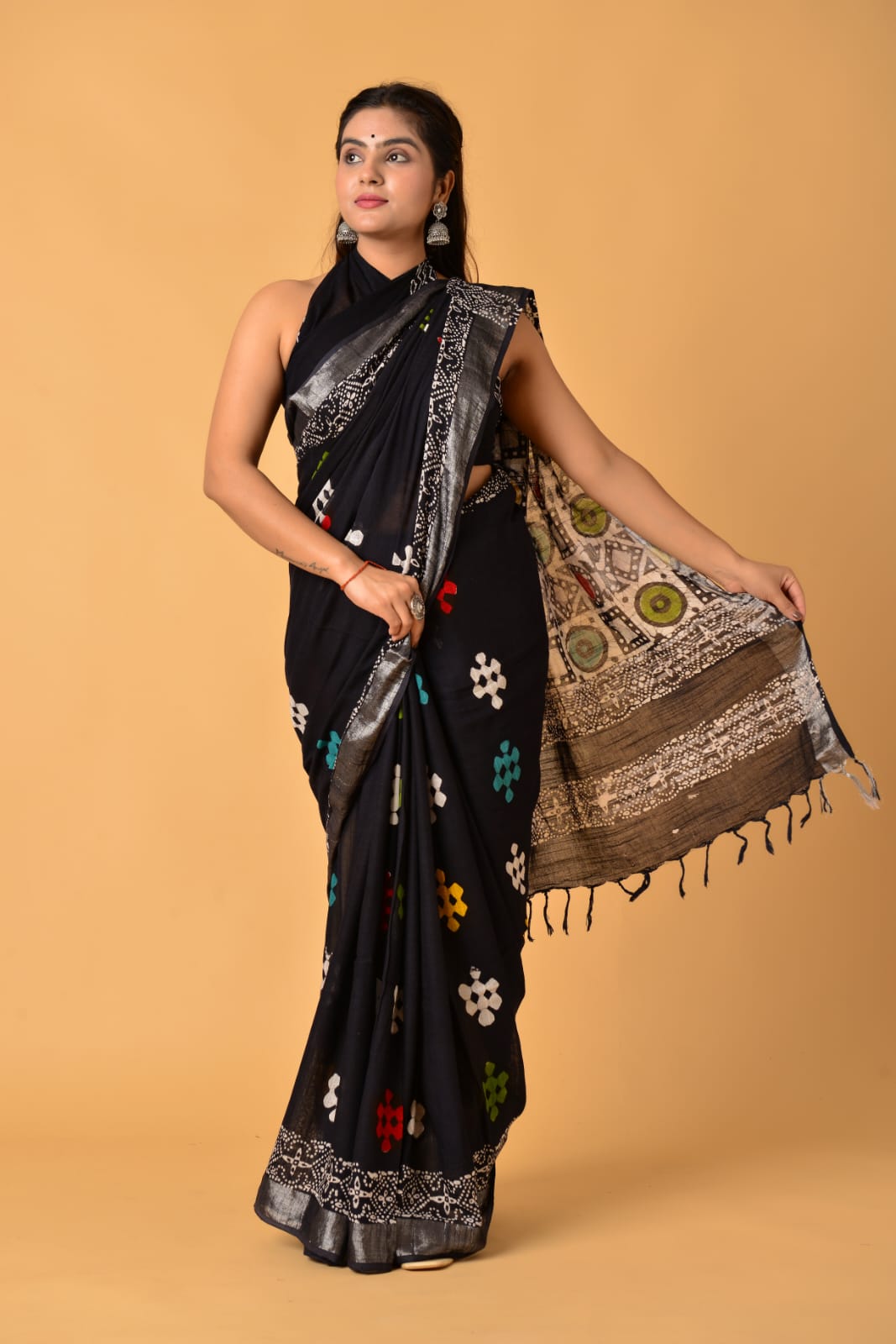 Black Linen Saree 