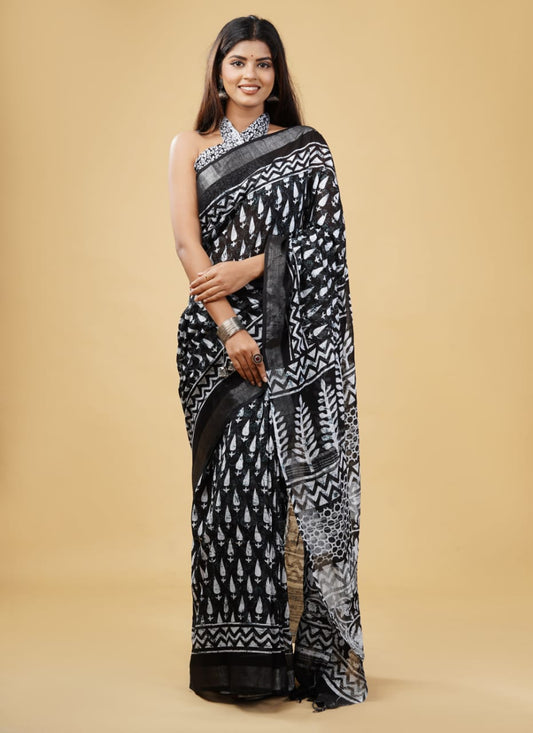 Black Linen Saree