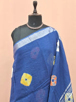 Traditional Glow Dark Blue Linen Cotton Saree 1