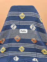 Traditional Glow Dark Blue Linen Cotton Saree PALLU