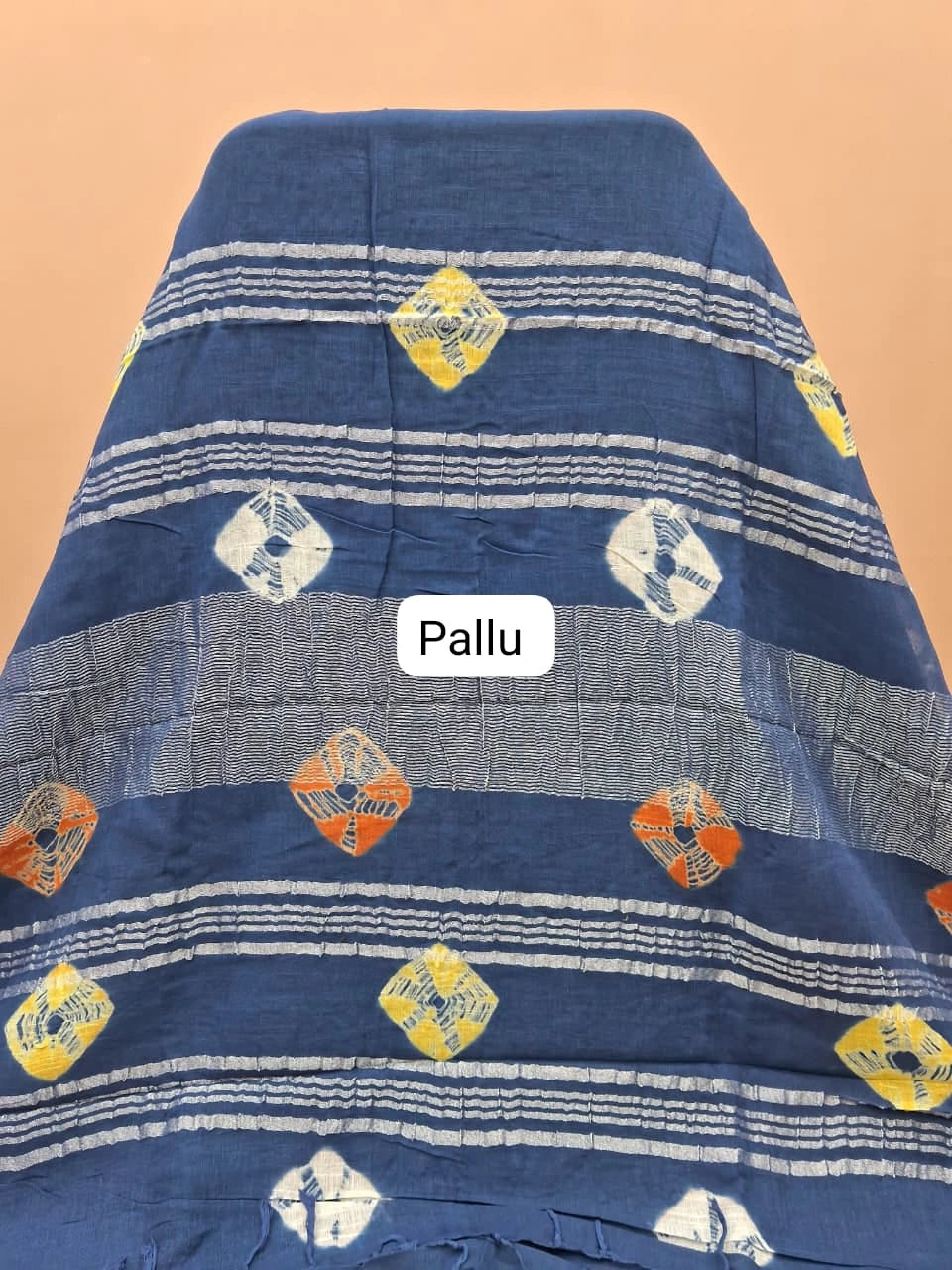 Traditional Glow Dark Blue Linen Cotton Saree PALLU