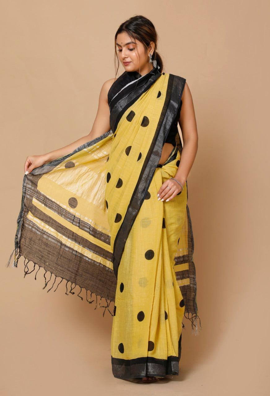 Yellow Linen Saree