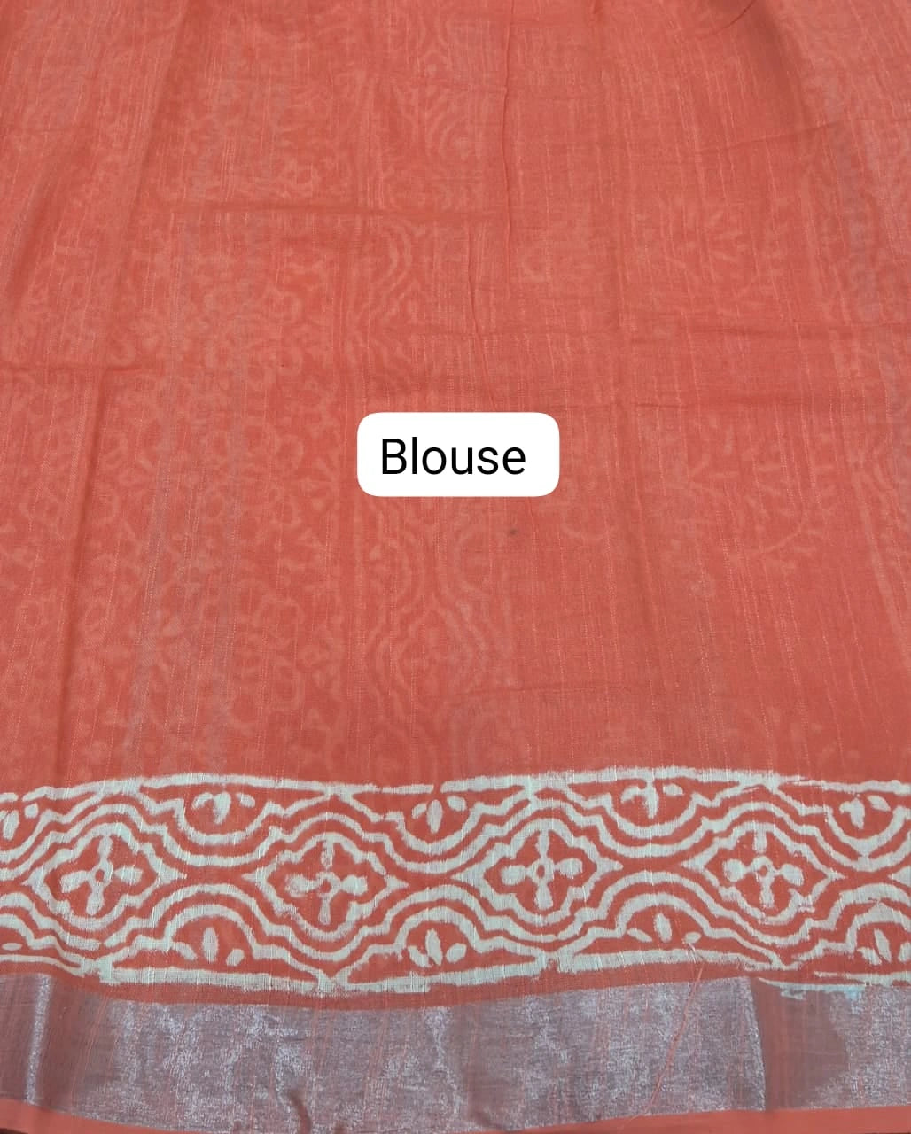 Dark Orange Linen Cotton Saree Blouse