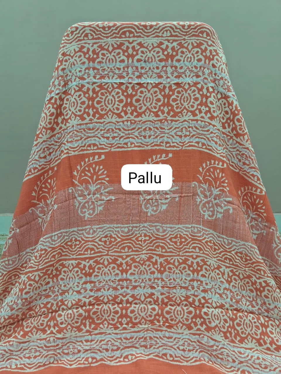 Dark Orange Linen Cotton Saree Pallu