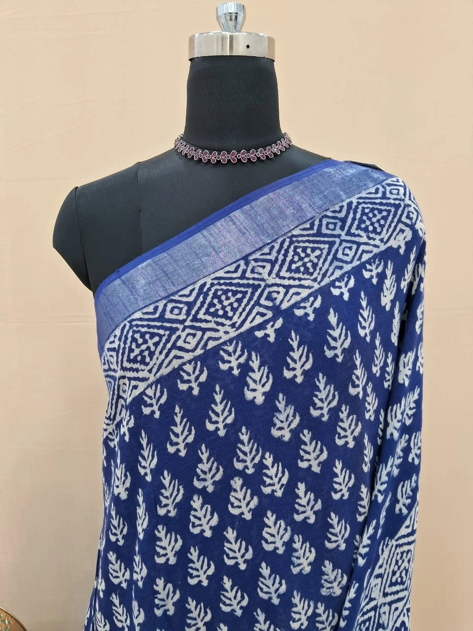 Dark Grey Linen Cotton Saree 1