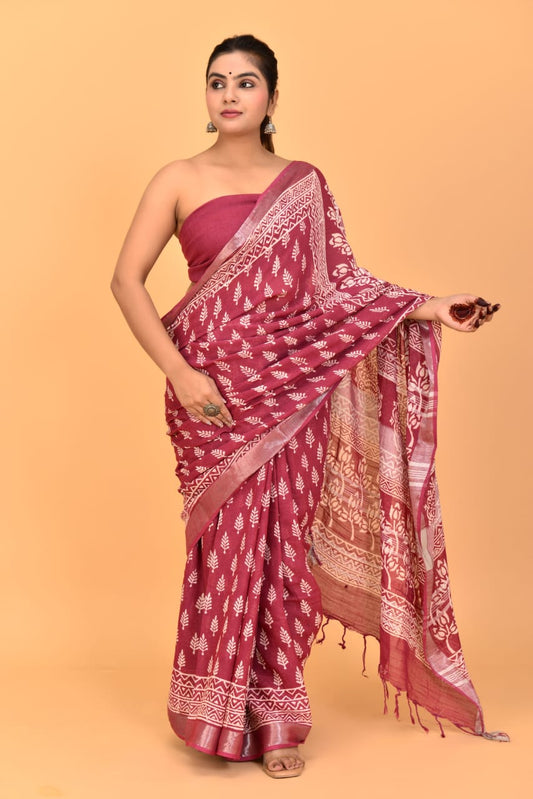 Onion Pink Linen Saree 