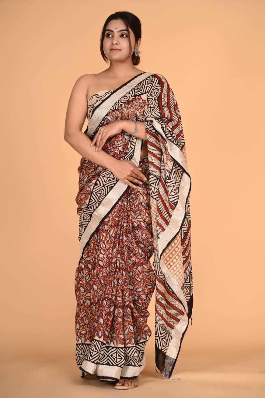 Dark Red Linen Cotton Saree