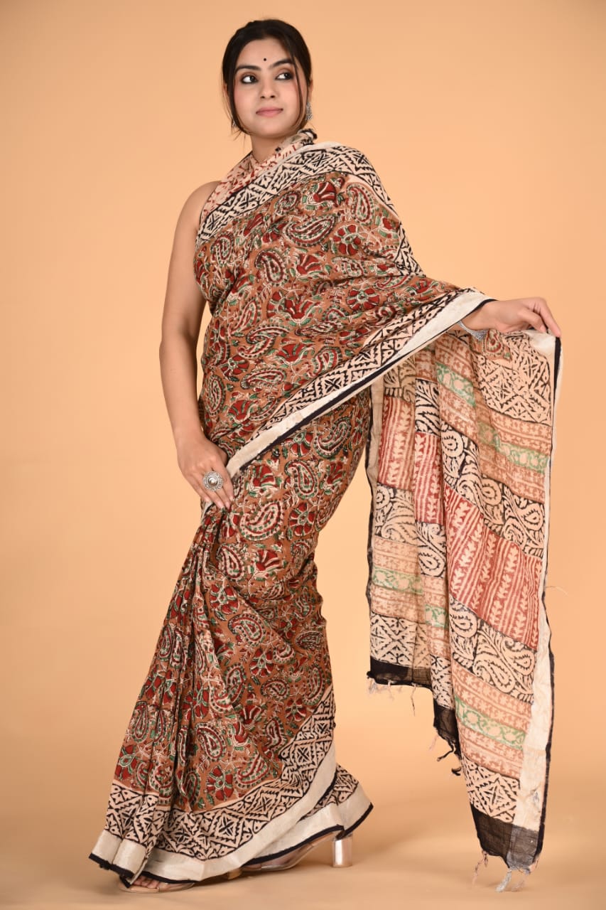 Brown Linen Cotton Saree