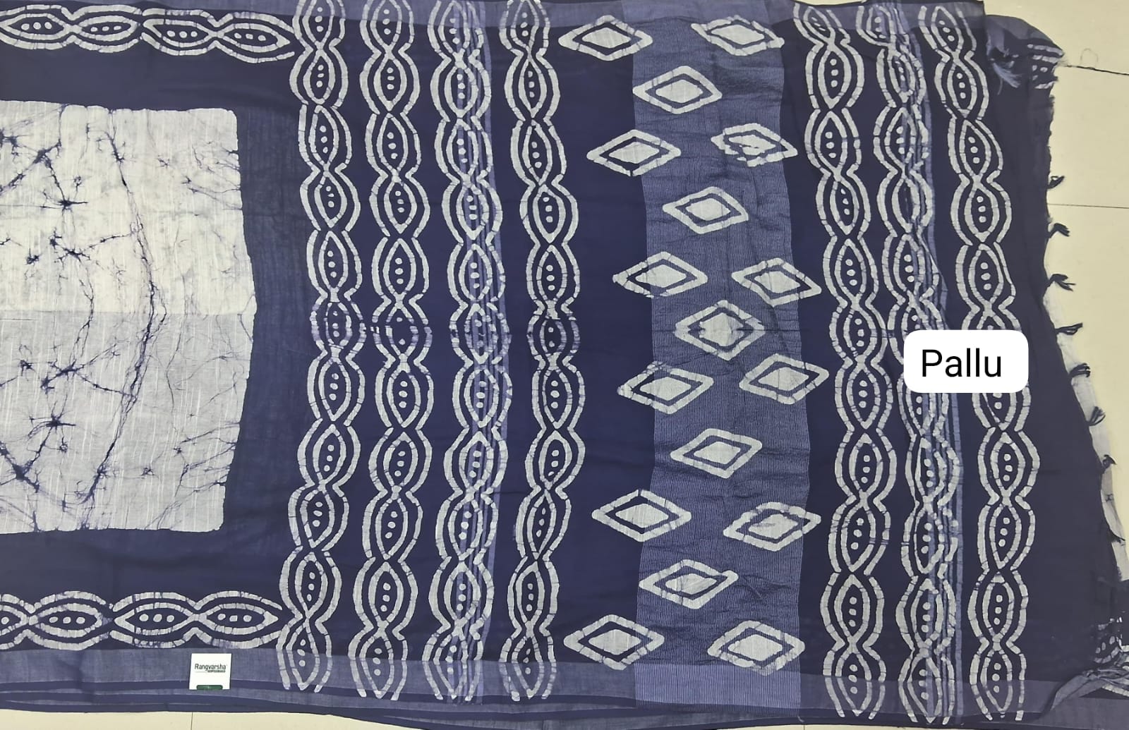 Off-White and dark grey shibori-printed Linen Cotton Saree Pallu