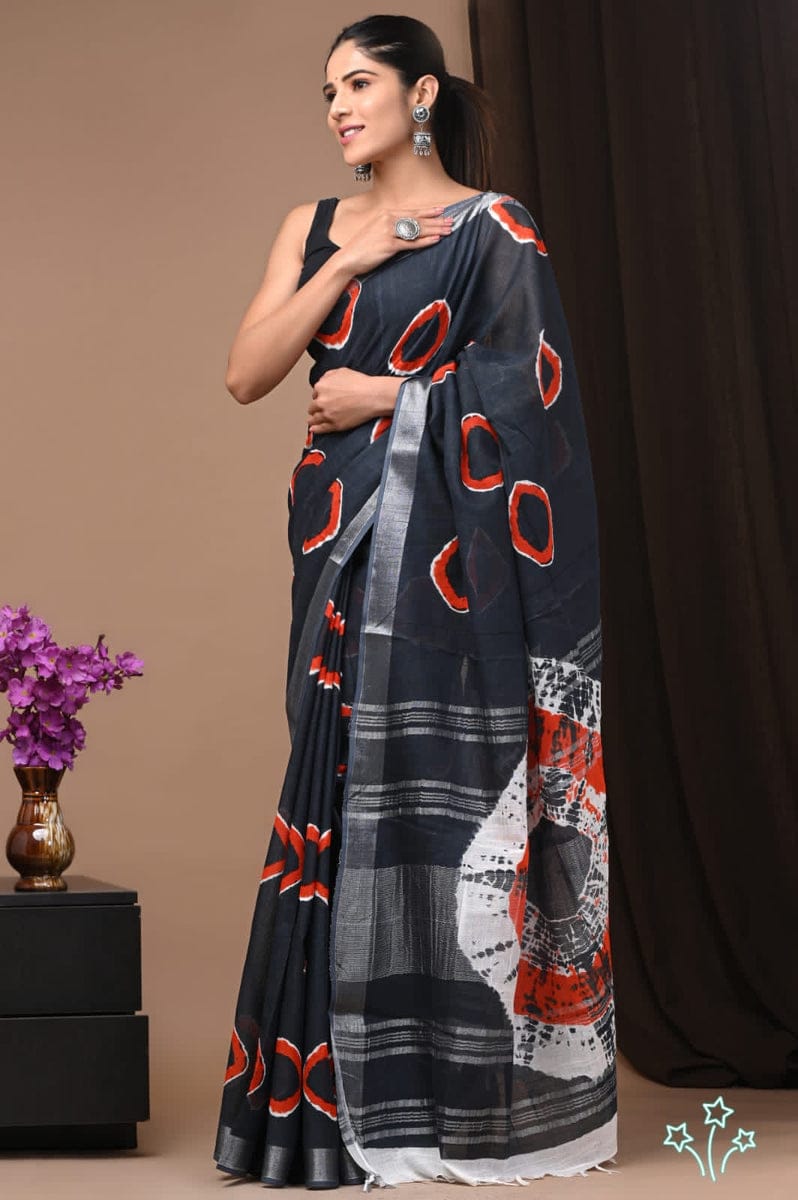 Black linen cotton saree 