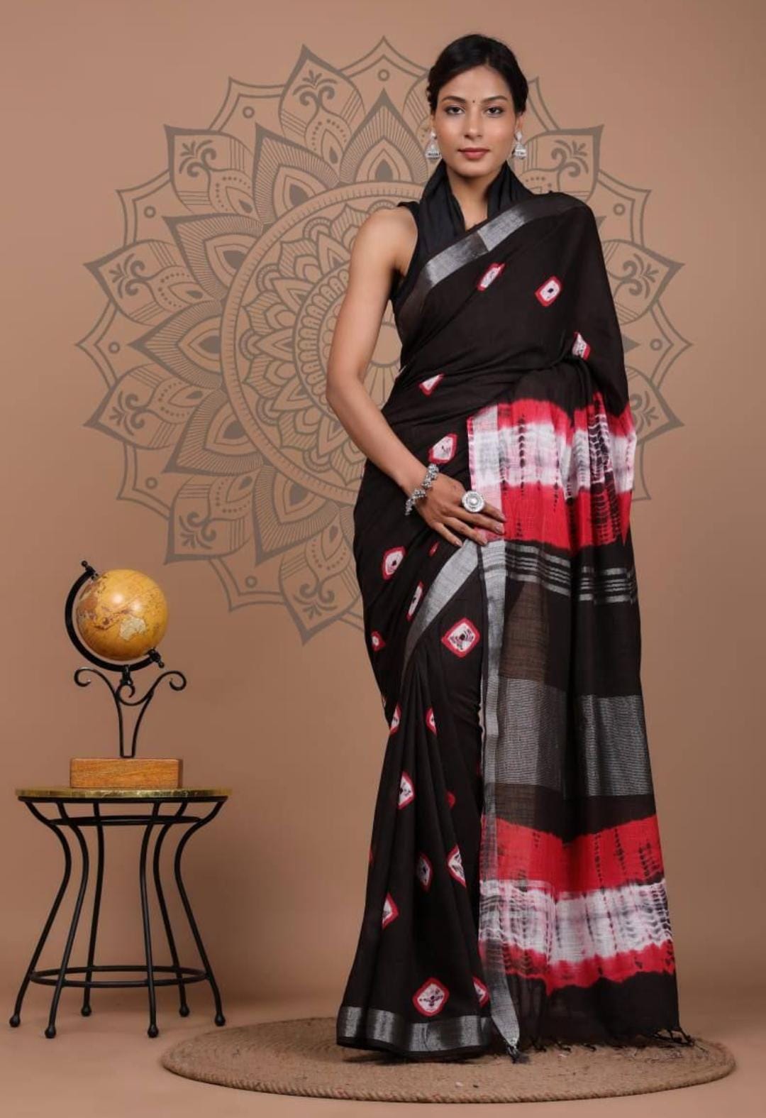 Black linen cotton saree 
