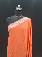 Dark Peach Plain Pure Linen Cotton Saree 