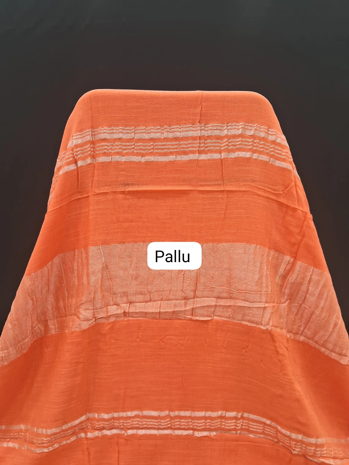 Dark Peach Plain Pure Linen Cotton Saree Pallu
