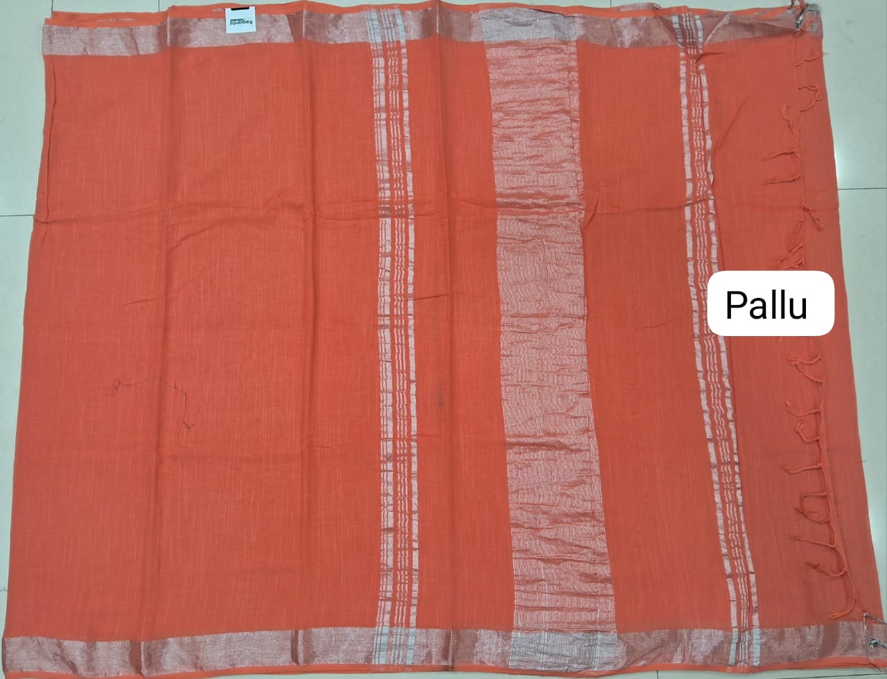 Dark peach Plain Linen Cotton Saree pallu