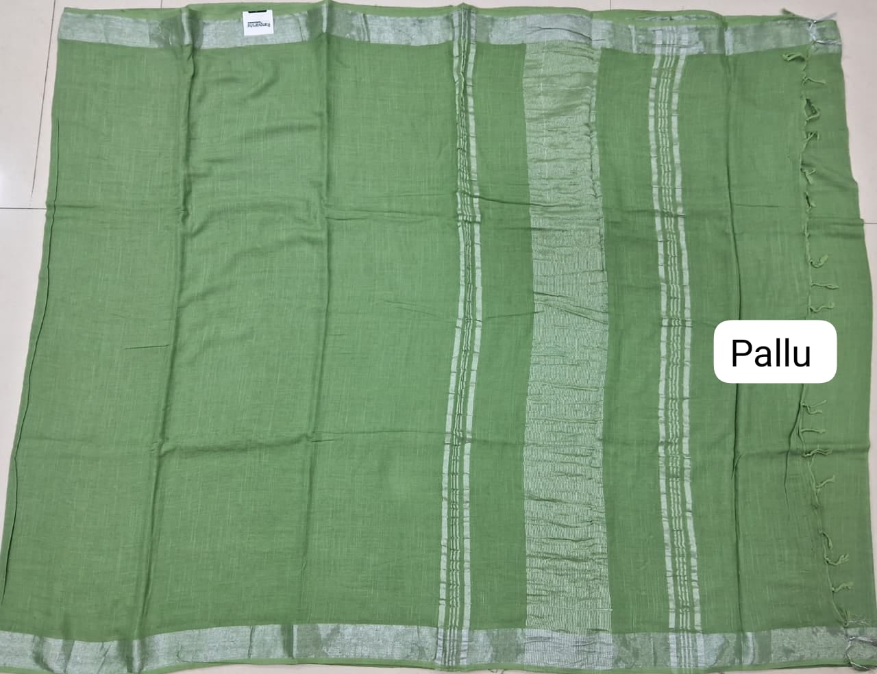 Seafoam Green Plain Linen Cotton Saree pallu