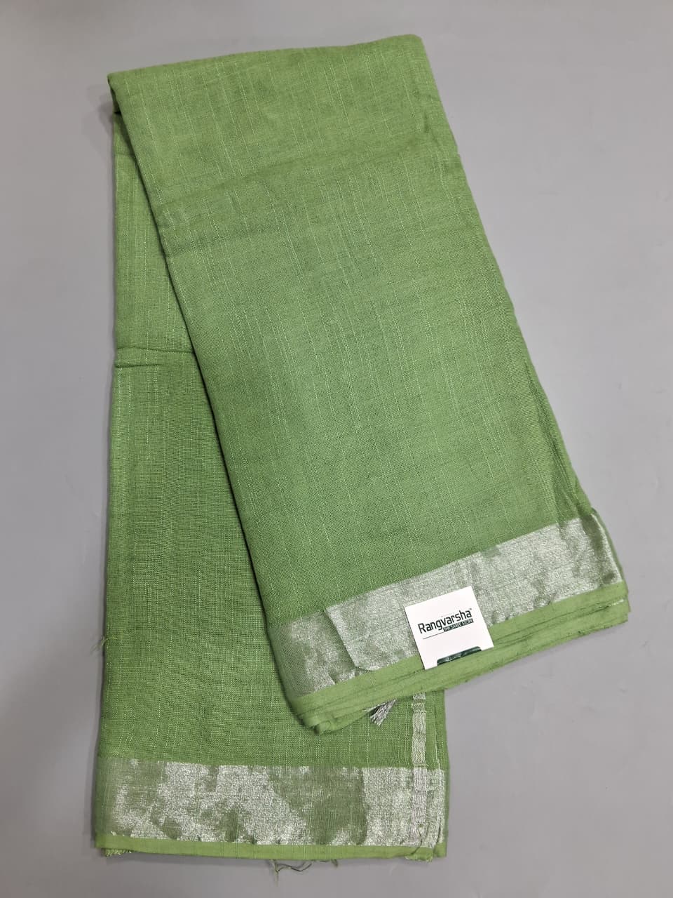 Seafoam Green Plain Linen Cotton Saree