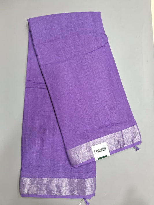 Lavender Plain Linen Cotton Saree