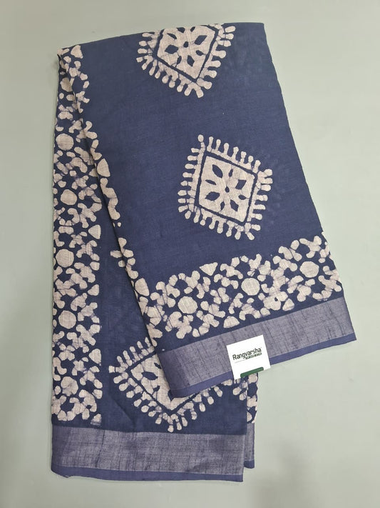 Blue Linen Cotton Saree