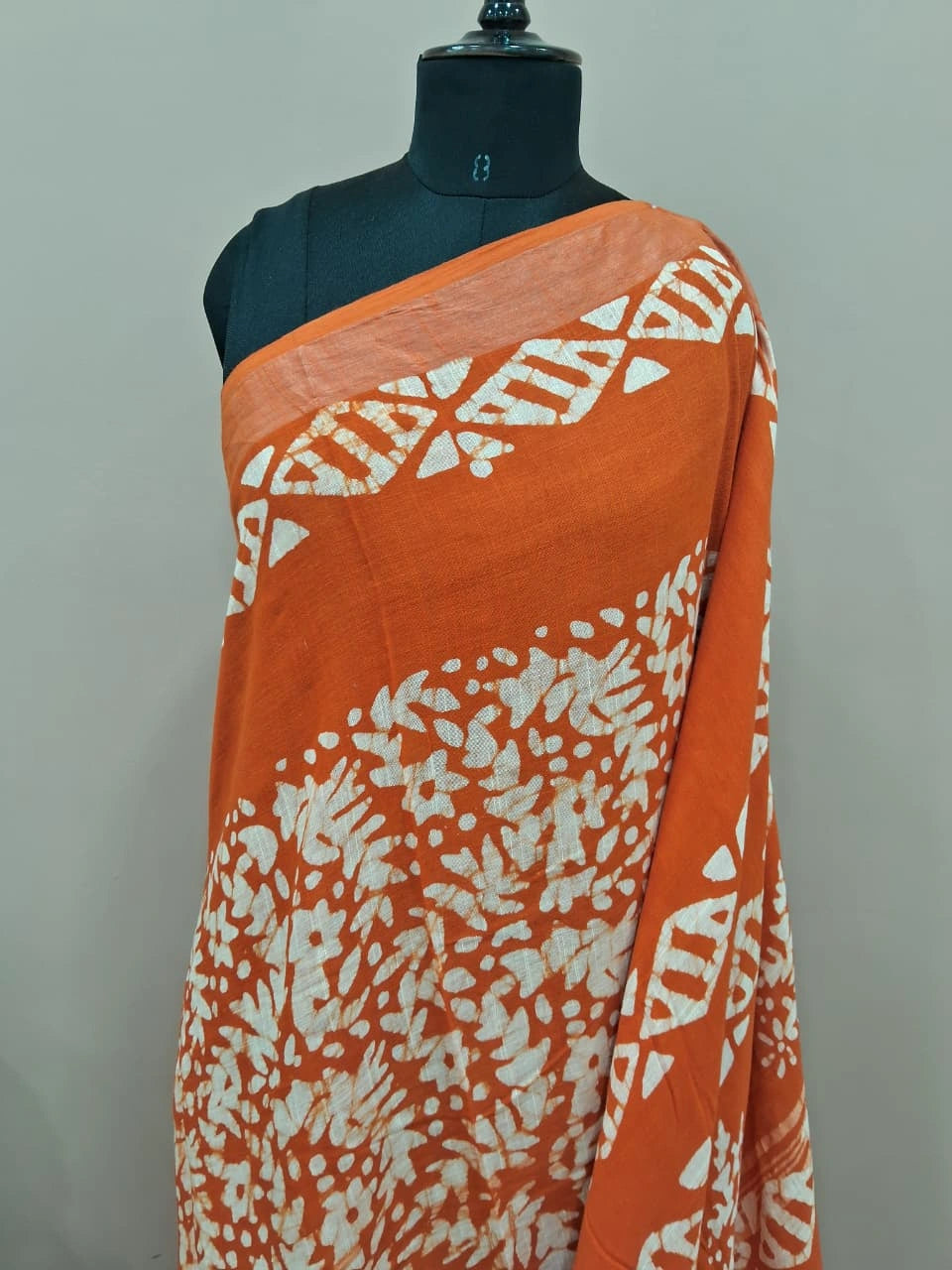 Orange Linen Cotton Saree 