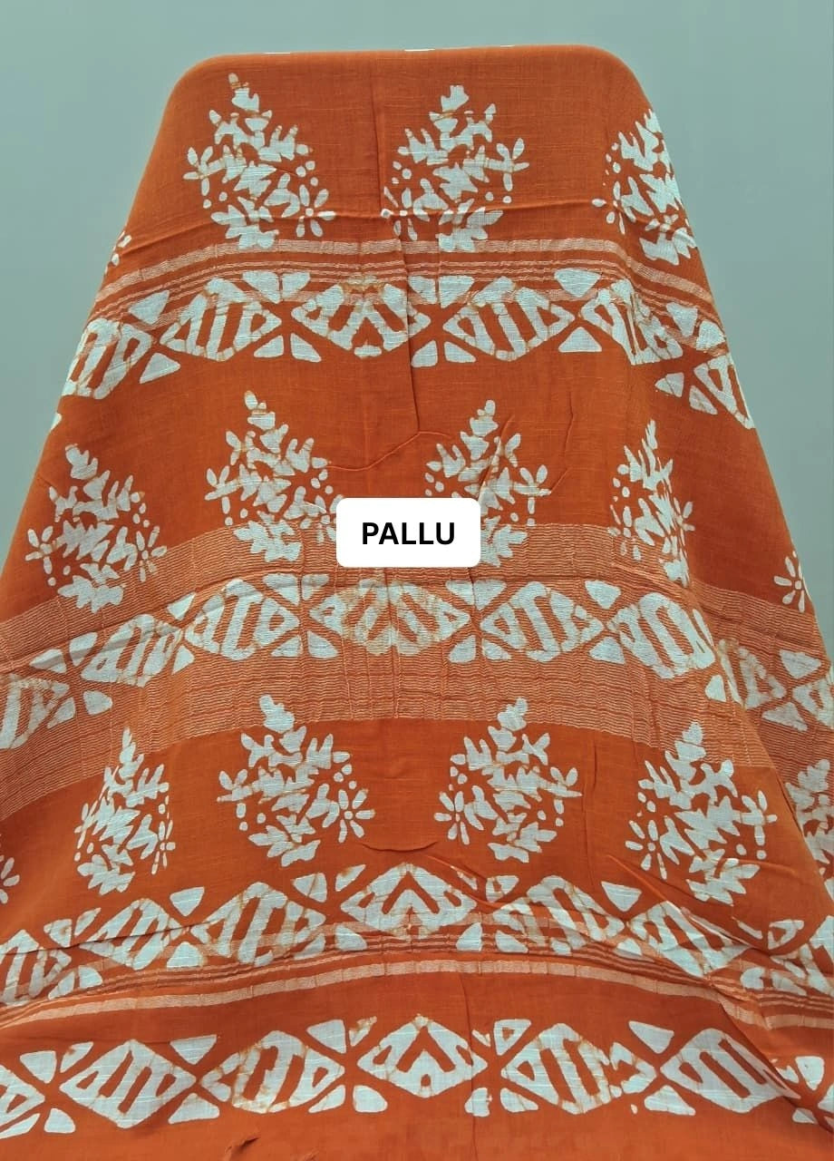 Orange Linen Cotton Saree pallu